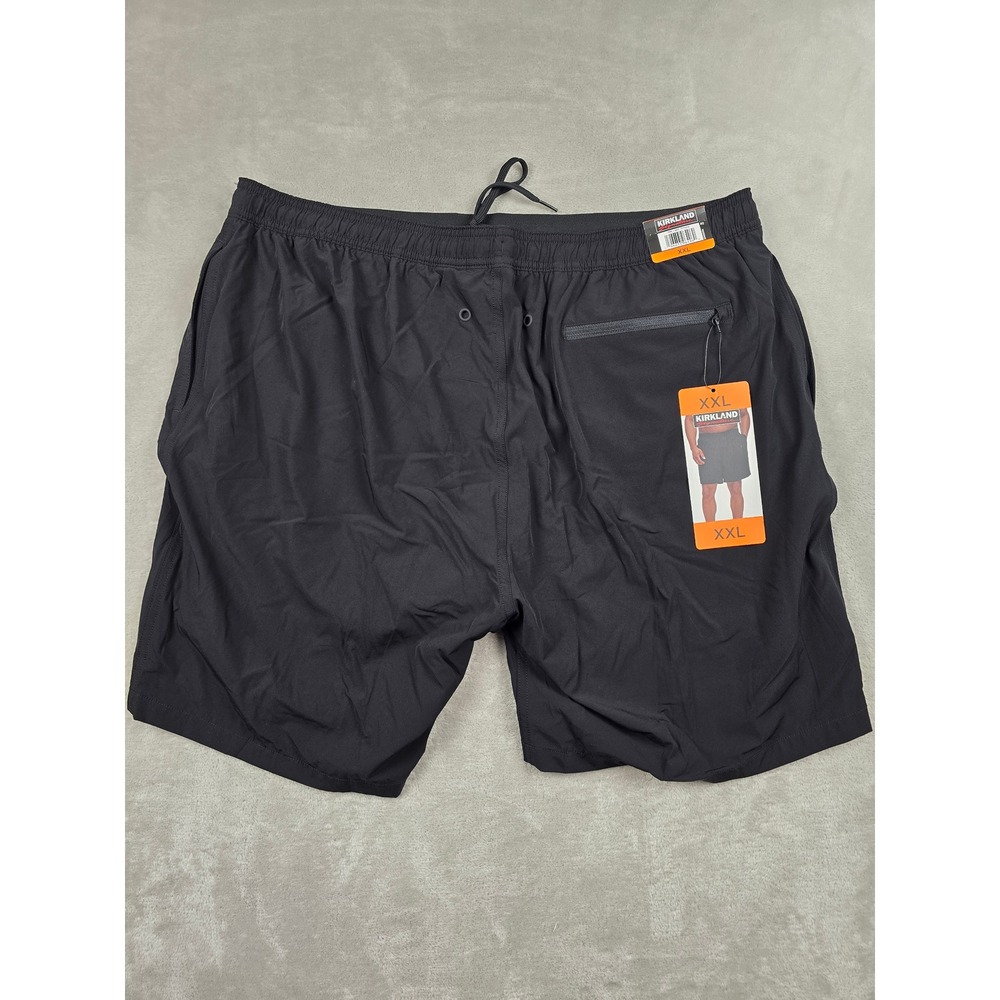 Kirkland Signature Swim Shorts‎ Mens XXL Black Stretch Zipper Pocket New